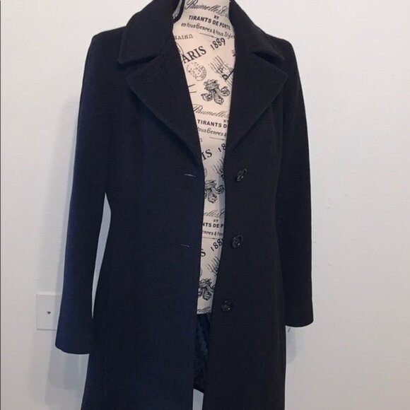 Anne Klein Single Breasted Club Collar Walker 3/4 Length Black Wool Coat XL - Picture 3 of 5